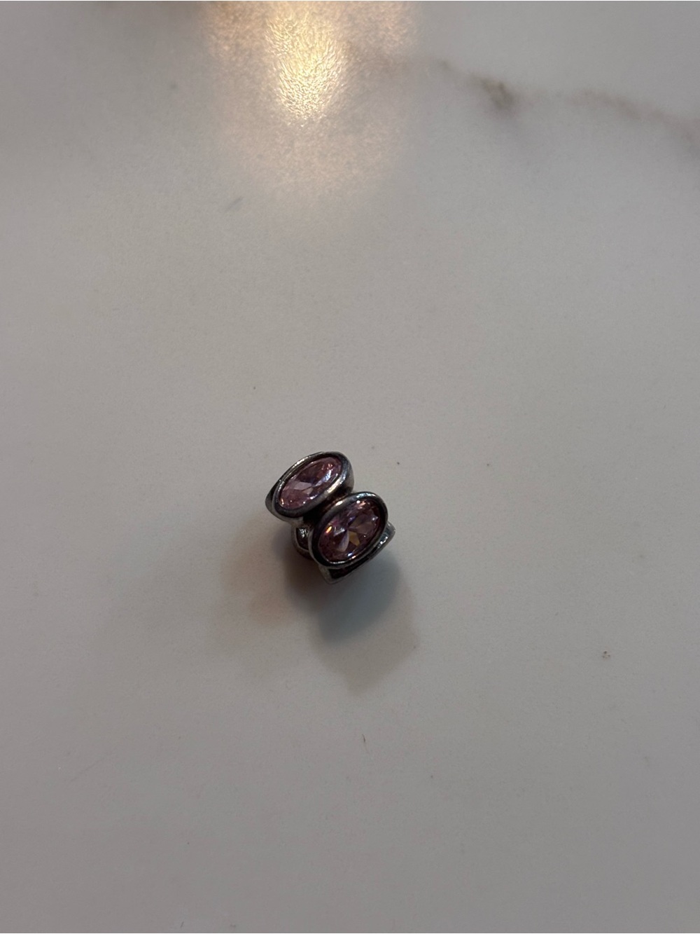 Silver and Pink Gem Charm - Pandora Compatible